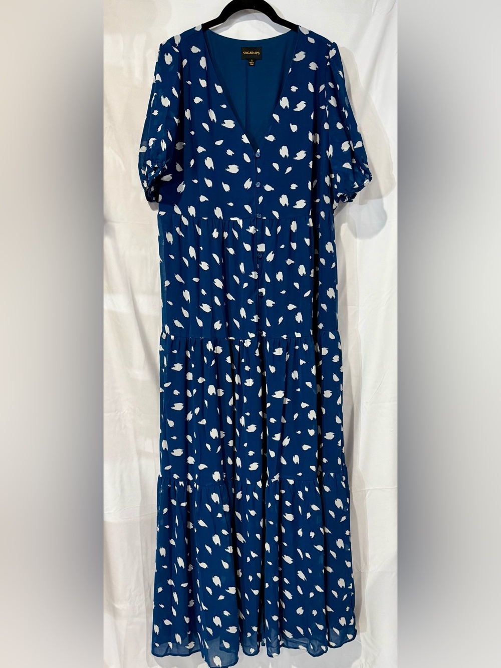 Sugarlips Navy Blue Maxi Dress with White Abstract Print